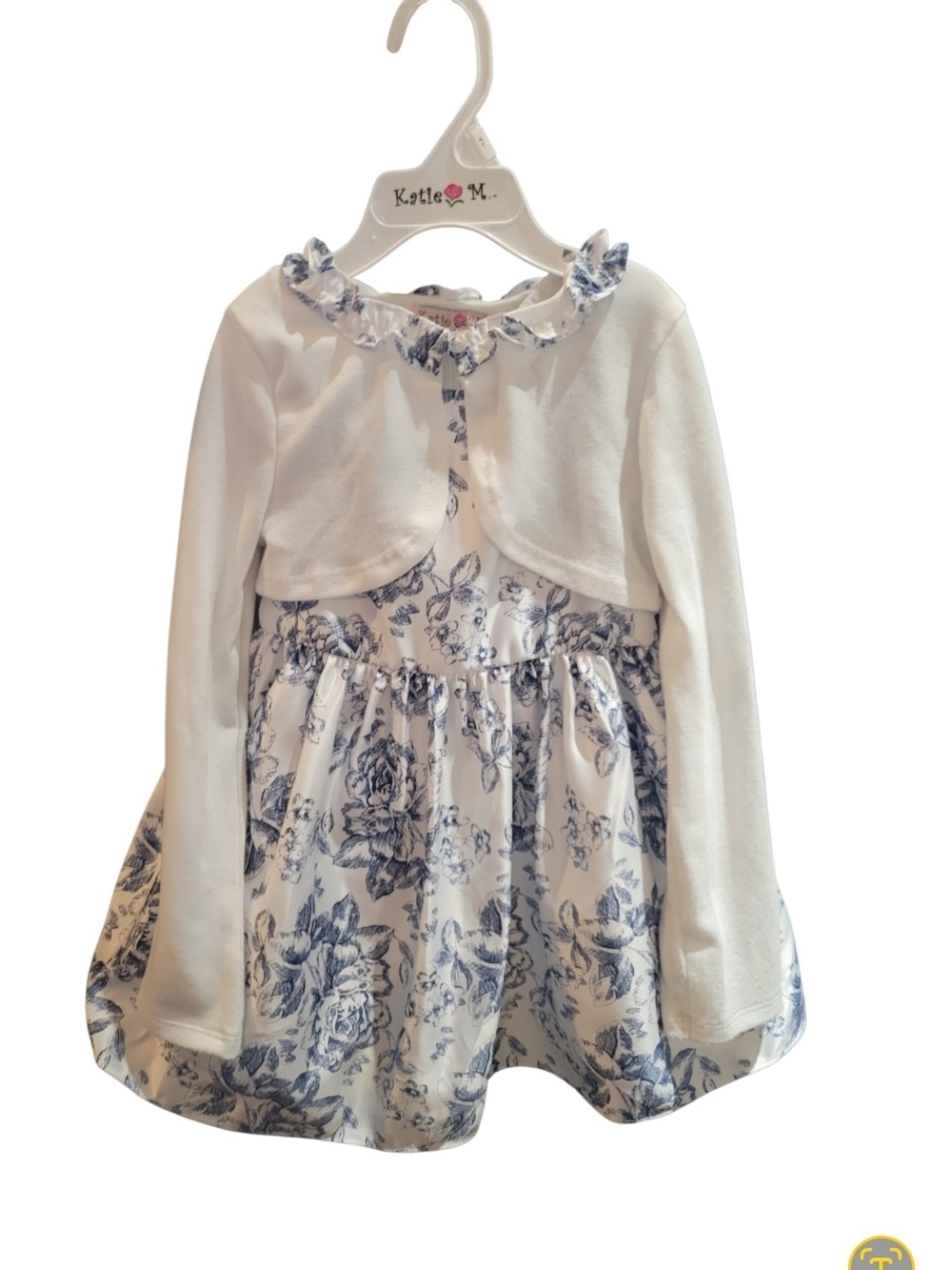 White and Blue Floral Dress with White Bolero